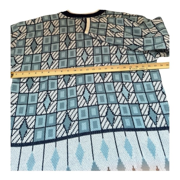 90s Geometric Grandpa Sweater Mens XLarge Blue White Retro  Unisex‎ - Picture 4 of 8